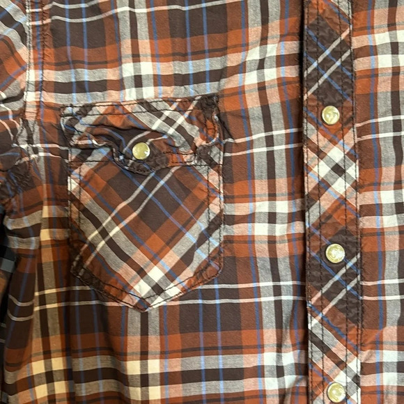 Fossil men’s brown long sleeve pearl snap vintage fit shirt size large - Picture 4 of 10